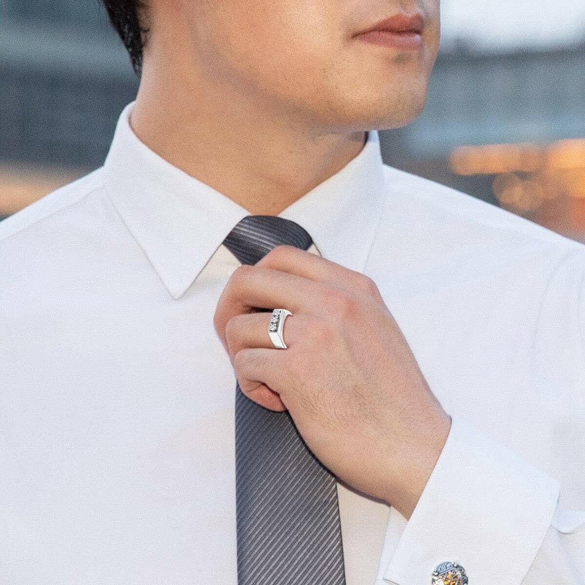0.3 Ct Three Stones Diamond Men's Wedding Ring-Evani Naomi Jewelry