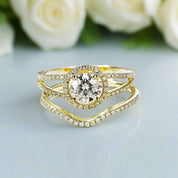 10k Yellow Gold 1.0 Ct Round Diamond Halo Engagement Ring Set-Evani Naomi Jewelry