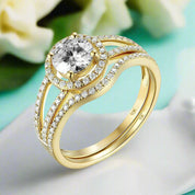 10k Yellow Gold 1.0 Ct Round Diamond Halo Engagement Ring Set-Evani Naomi Jewelry