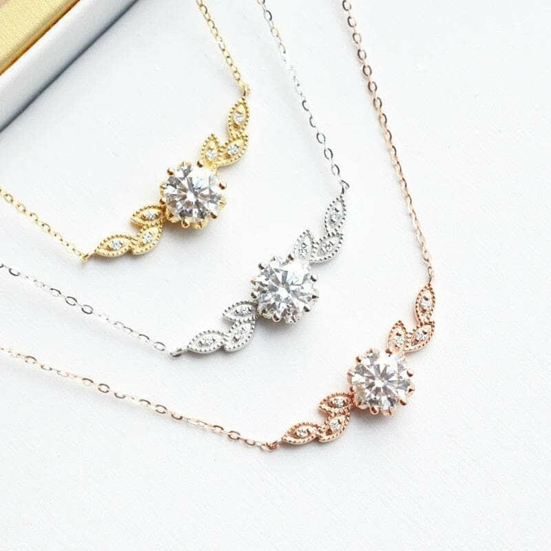 14K Gold 1.0 Ct Diamond Floral Leaf Necklace-Evani Naomi Jewelry