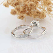 14K White Gold 2.0 Ct Diamond Twist Band Engagement Ring Set-Evani Naomi Jewelry