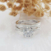 14K White Gold 2.0 Ct Diamond Twist Band Engagement Ring Set-Evani Naomi Jewelry