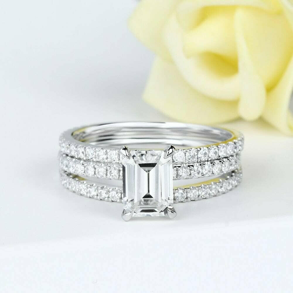 14K White Gold 2.0 Ct Emerald Cut Diamond Bridal Set-Evani Naomi Jewelry
