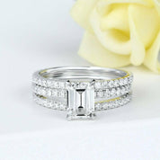 14K White Gold 2.0 Ct Emerald Cut Diamond Bridal Set-Evani Naomi Jewelry