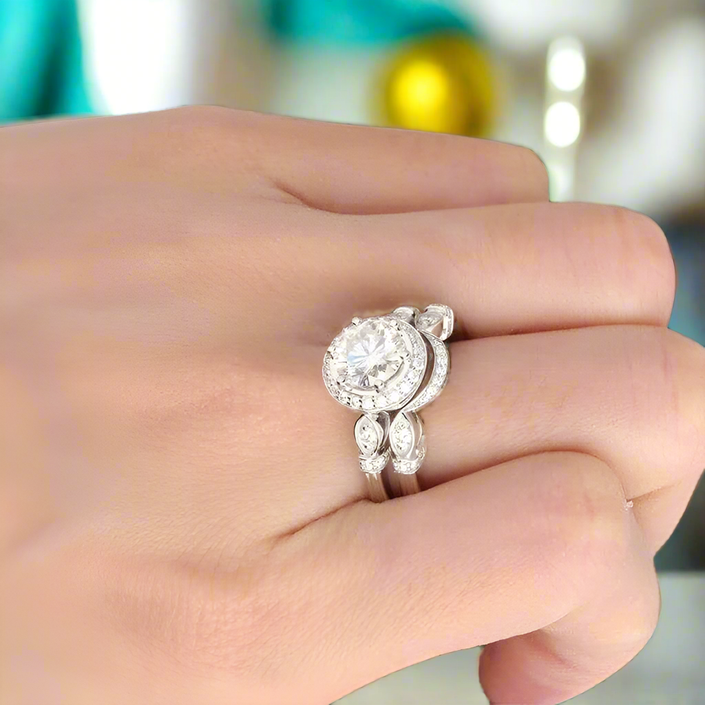 14K White Gold 2.0 Ct Round Diamond Engagement Ring Set-Evani Naomi Jewelry