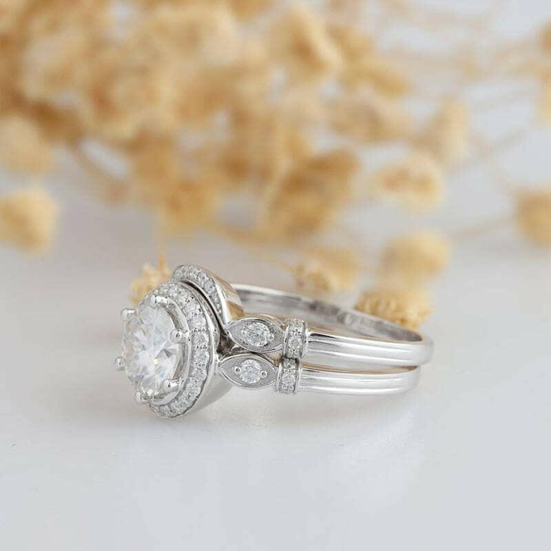 14K White Gold 2.0 Ct Round Diamond Engagement Ring Set-Evani Naomi Jewelry