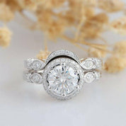 14K White Gold 2.0 Ct Round Diamond Engagement Ring Set-Evani Naomi Jewelry