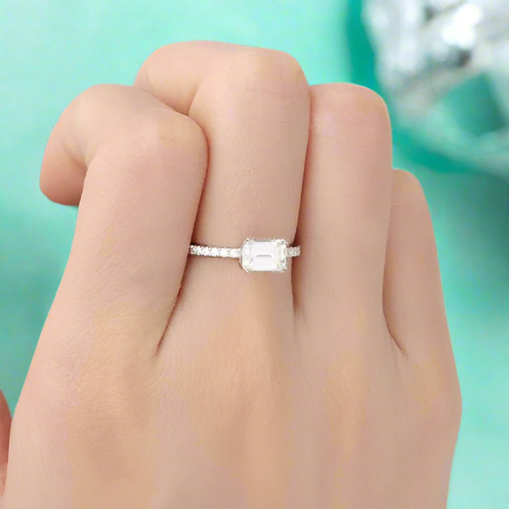 14K White Gold Emerald Cut Diamond Engagement Ring-Evani Naomi Jewelry