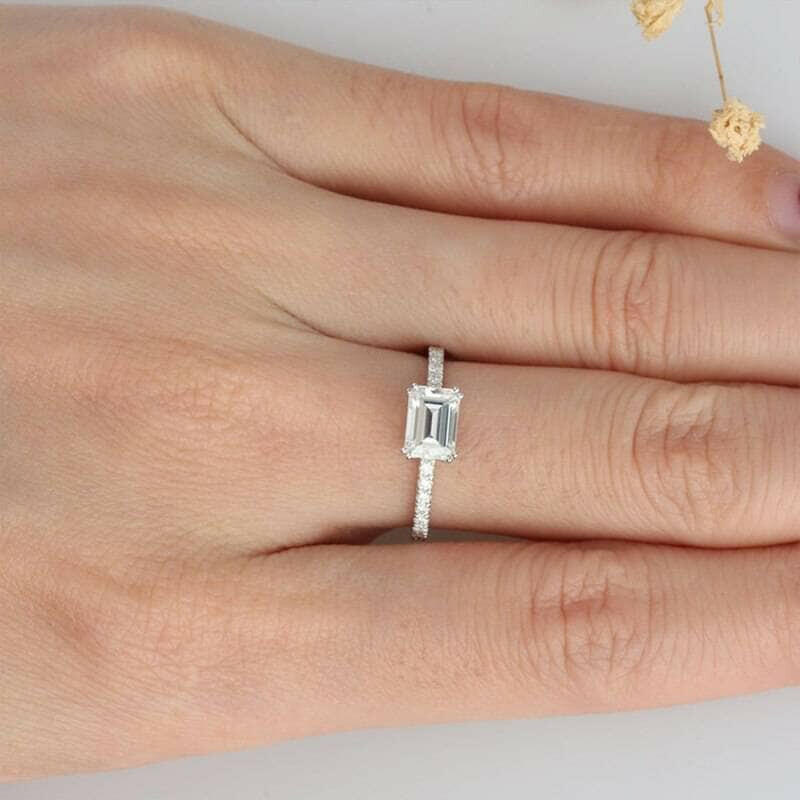 14K White Gold Emerald Cut Diamond Engagement Ring-Evani Naomi Jewelry