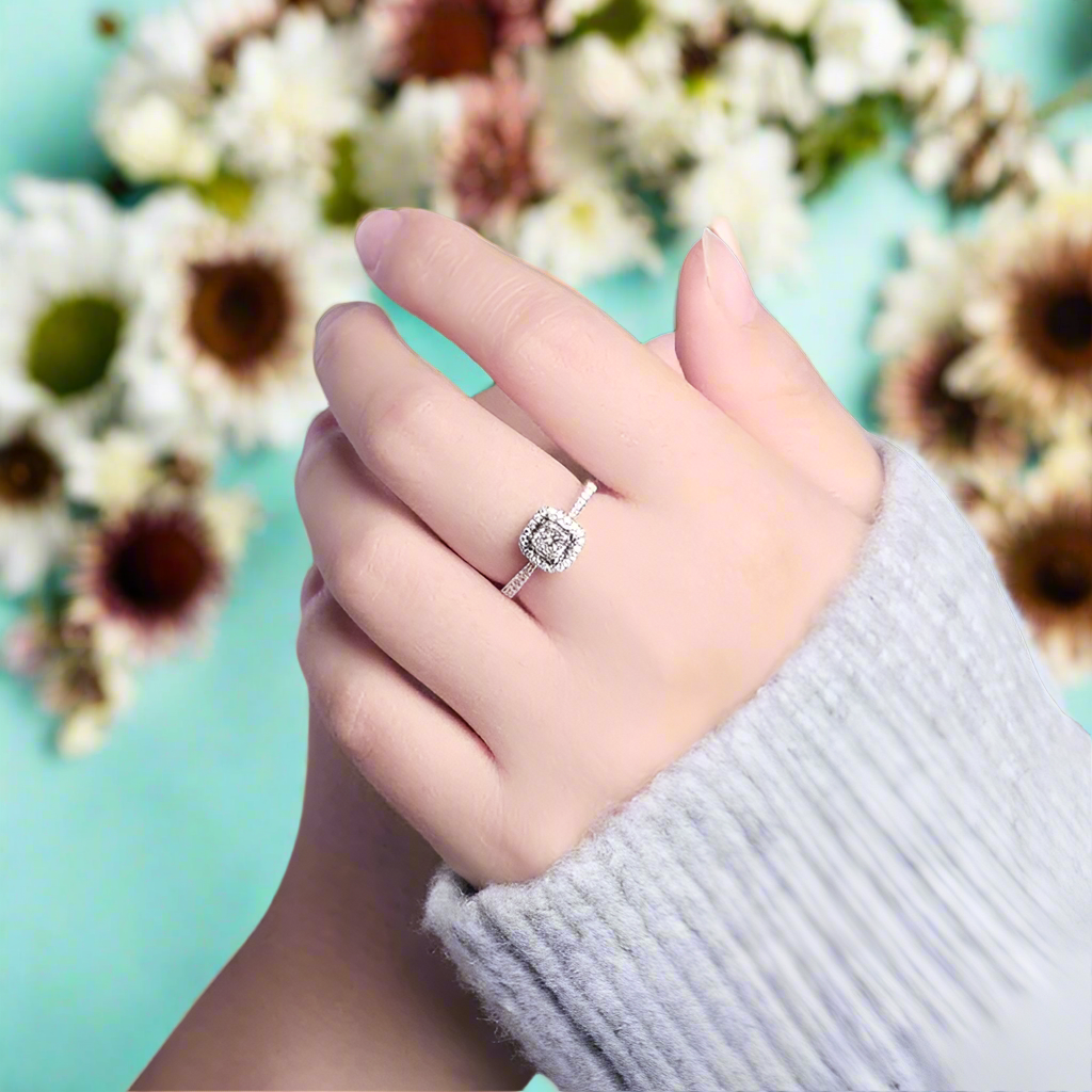 14K White Gold Princess Cut Halo Diamond Engagement Ring-Evani Naomi Jewelry