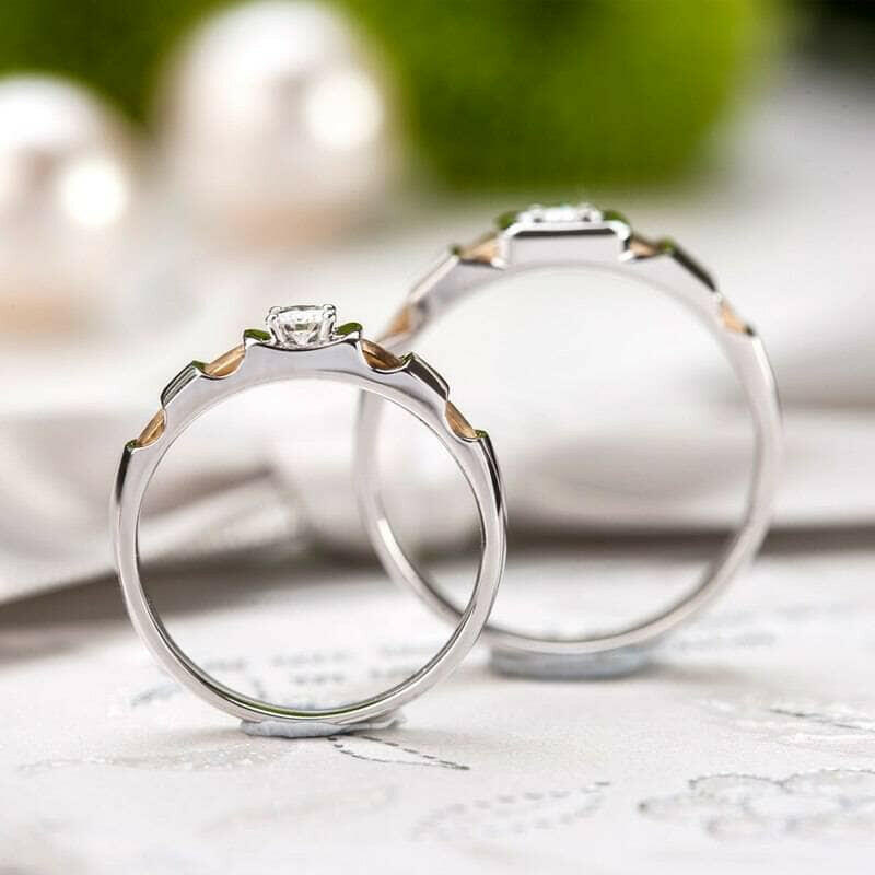 14K White & Yellow Gold Round Cut Diamond Engagement Ring-Evani Naomi Jewelry