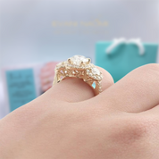 14K Yellow Gold 3 Stone Diamond Halo Engagement Ring-Evani Naomi Jewelry