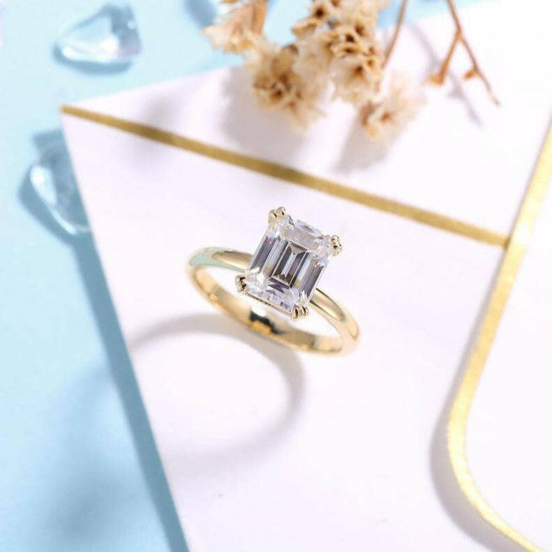 14K Yellow Gold Emerald Cut Diamond Solitaire Engagement Ring-Evani Naomi Jewelry