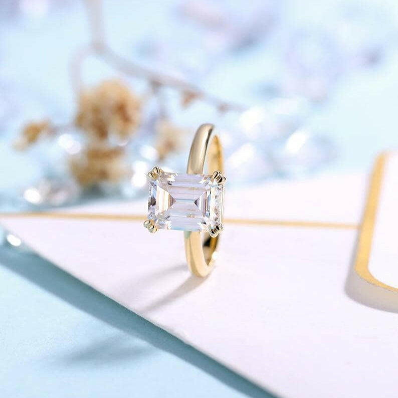 14K Yellow Gold Emerald Cut Diamond Solitaire Engagement Ring-Evani Naomi Jewelry