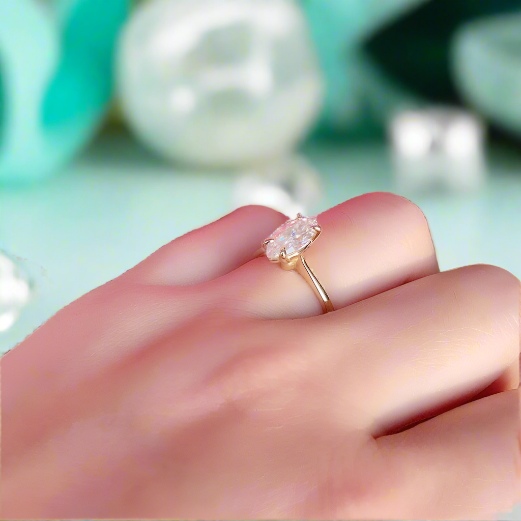 14K Yellow Gold Marquise Cut Engagement Ring-Evani Naomi Jewelry