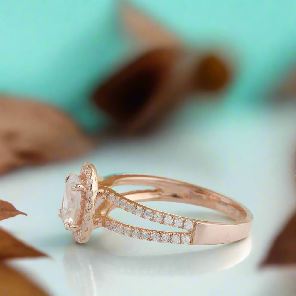 14k Rose Gold 1.0 Ct Oval Cut Halo Engagement Ring-Evani Naomi Jewelry