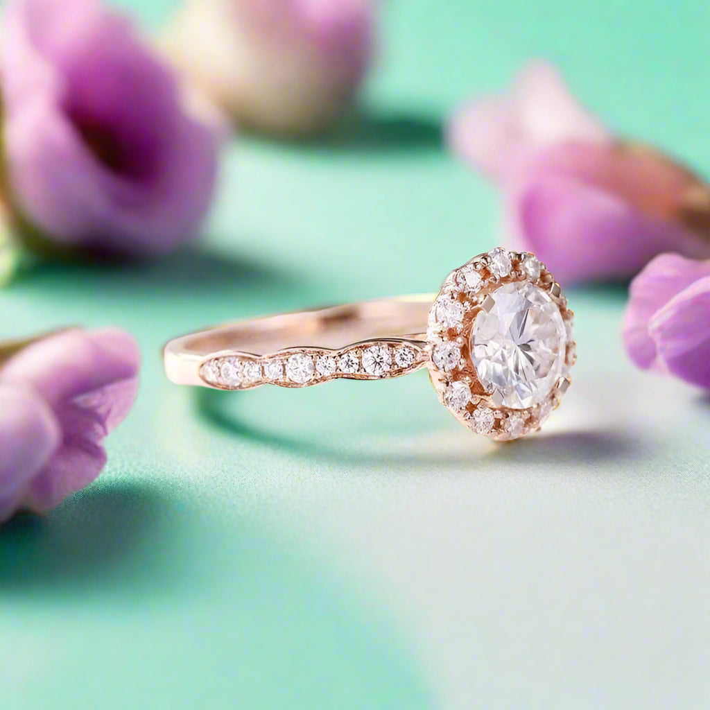 14k Rose Gold 1.0 Ct Round Cut Diamond Engagement Ring-Evani Naomi Jewelry