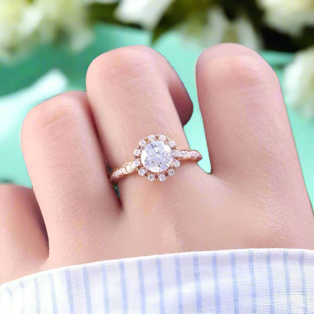14k Rose Gold 1.0 Ct Round Cut Diamond Engagement Ring-Evani Naomi Jewelry