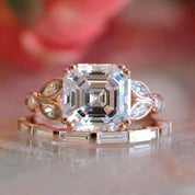 14k Rose Gold 3.0 Ct Asscher Cut Diamond Engagement Ring Set-Evani Naomi Jewelry