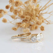 14k Rose Gold 3.1 Cttw Three Stone Diamond Engagement Ring Set-Evani Naomi Jewelry