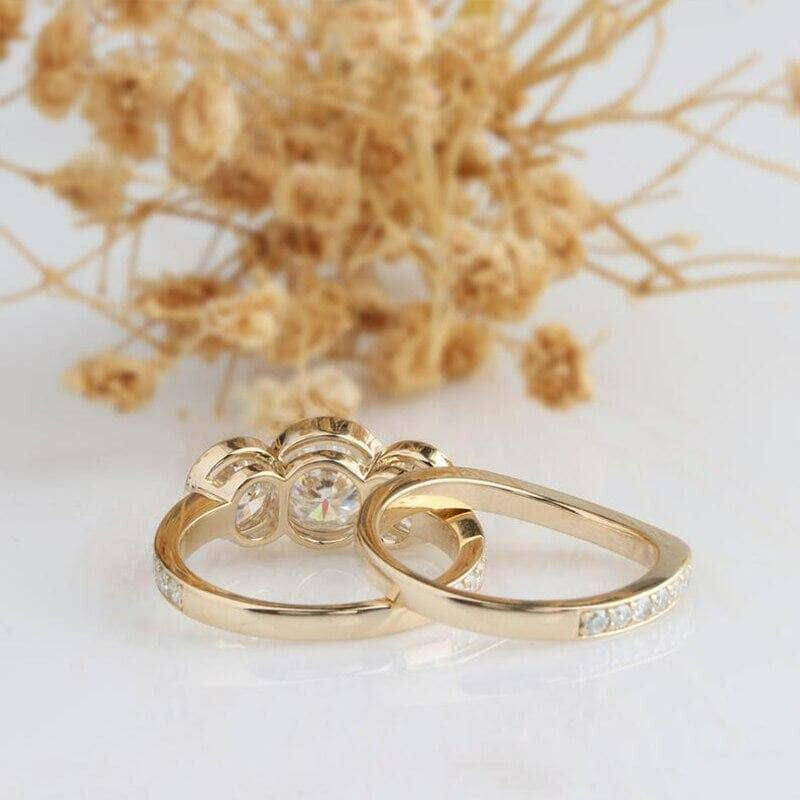 14k Rose Gold 3.1 Cttw Three Stone Diamond Engagement Ring Set-Evani Naomi Jewelry