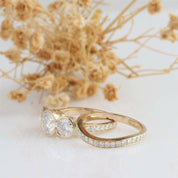 14k Rose Gold 3.1 Cttw Three Stone Diamond Engagement Ring Set-Evani Naomi Jewelry