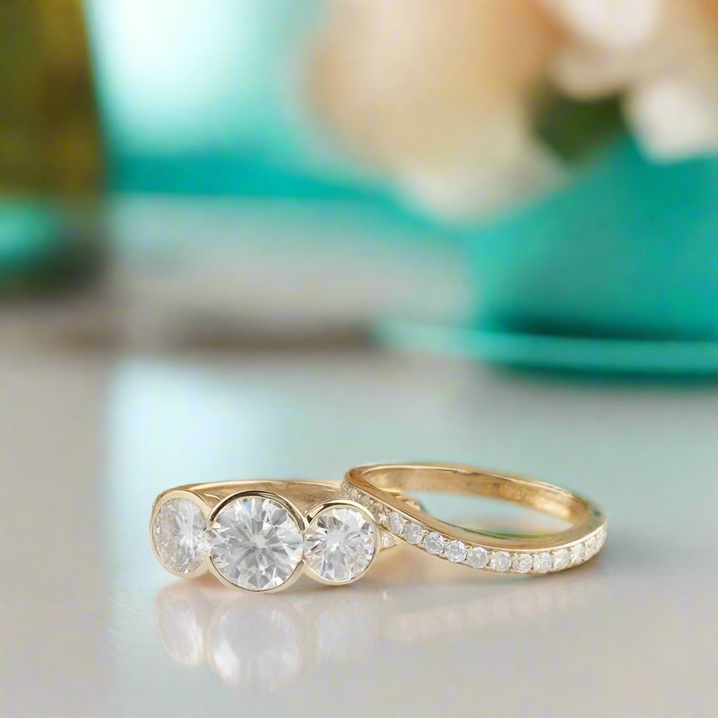 14k Rose Gold 3.1 Cttw Three Stone Diamond Engagement Ring Set-Evani Naomi Jewelry