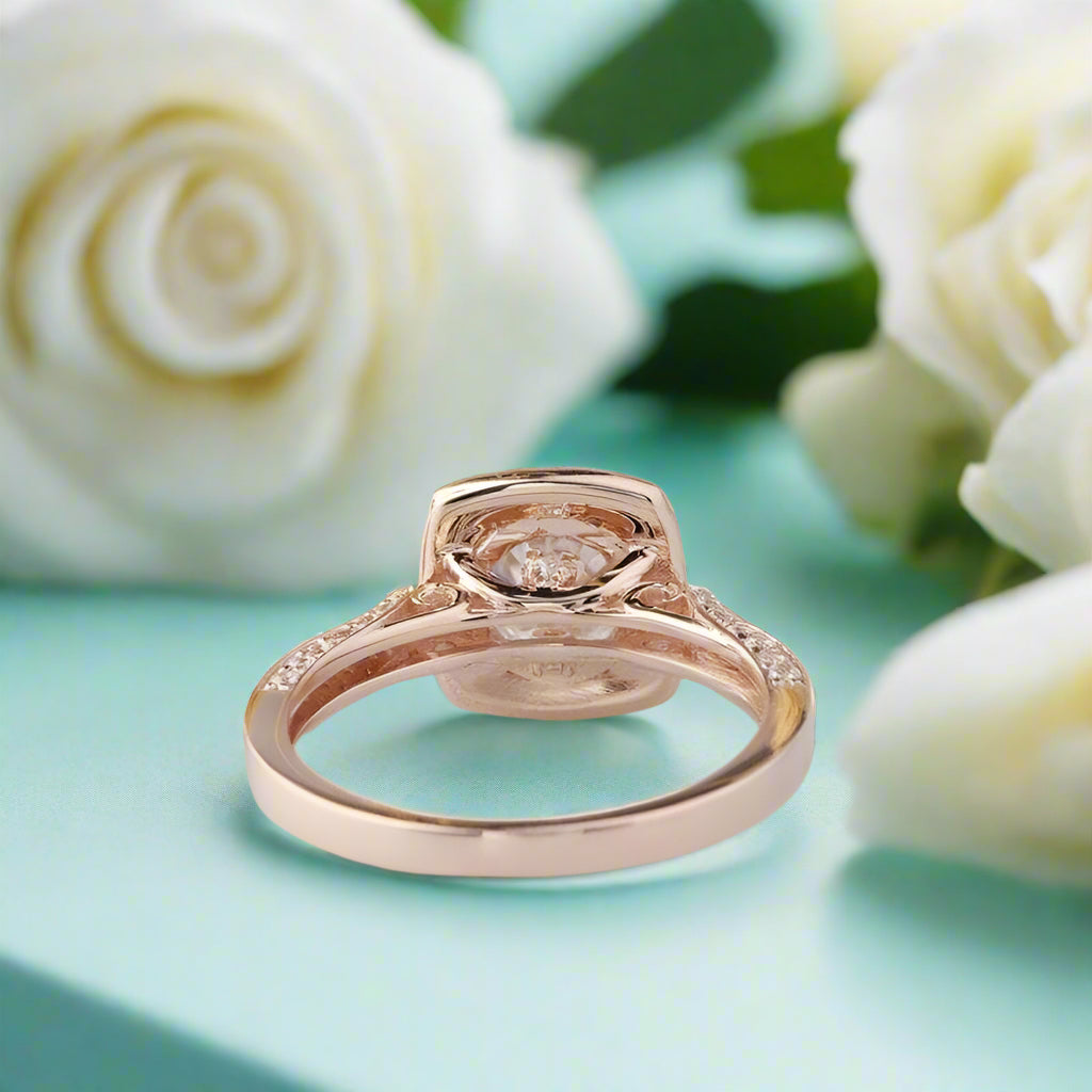 14k Rose Gold Halo Diamond Engagement Ring-Evani Naomi Jewelry