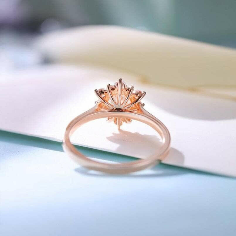 14k Solid Gold Round Cut Diamond Halo Engagement Ring-Evani Naomi Jewelry