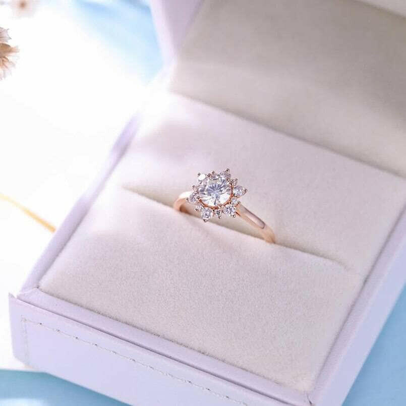 14k Solid Gold Round Cut Diamond Halo Engagement Ring-Evani Naomi Jewelry