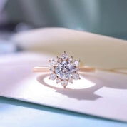 14k Solid Gold Round Cut Diamond Halo Engagement Ring-Evani Naomi Jewelry