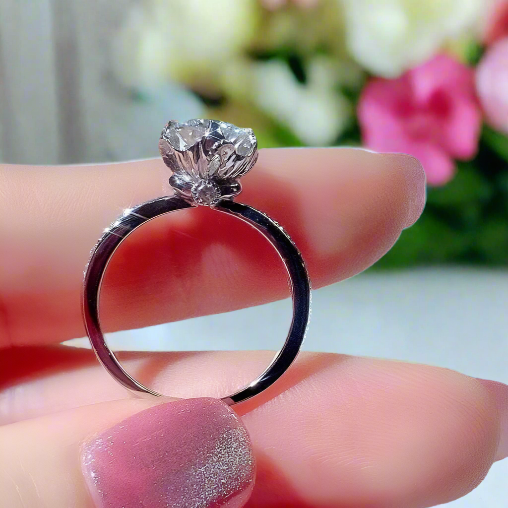 14k White Gold 1.0 Ct Round Cut Engagement Ring-Evani Naomi Jewelry