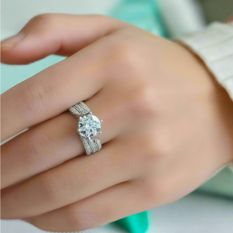 14k White Gold 3ct Full Diamond Ring-Evani Naomi Jewelry