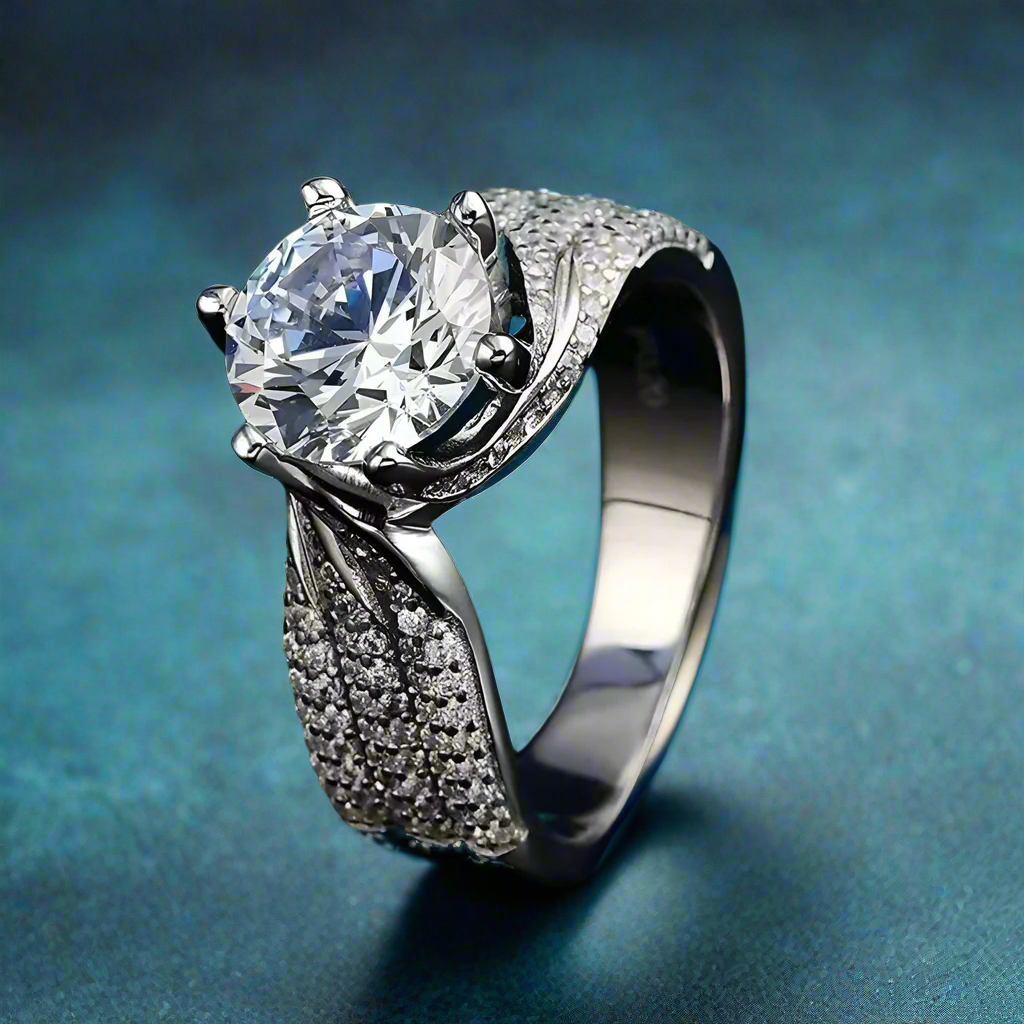 14k White Gold 3ct Full Diamond Ring-Evani Naomi Jewelry