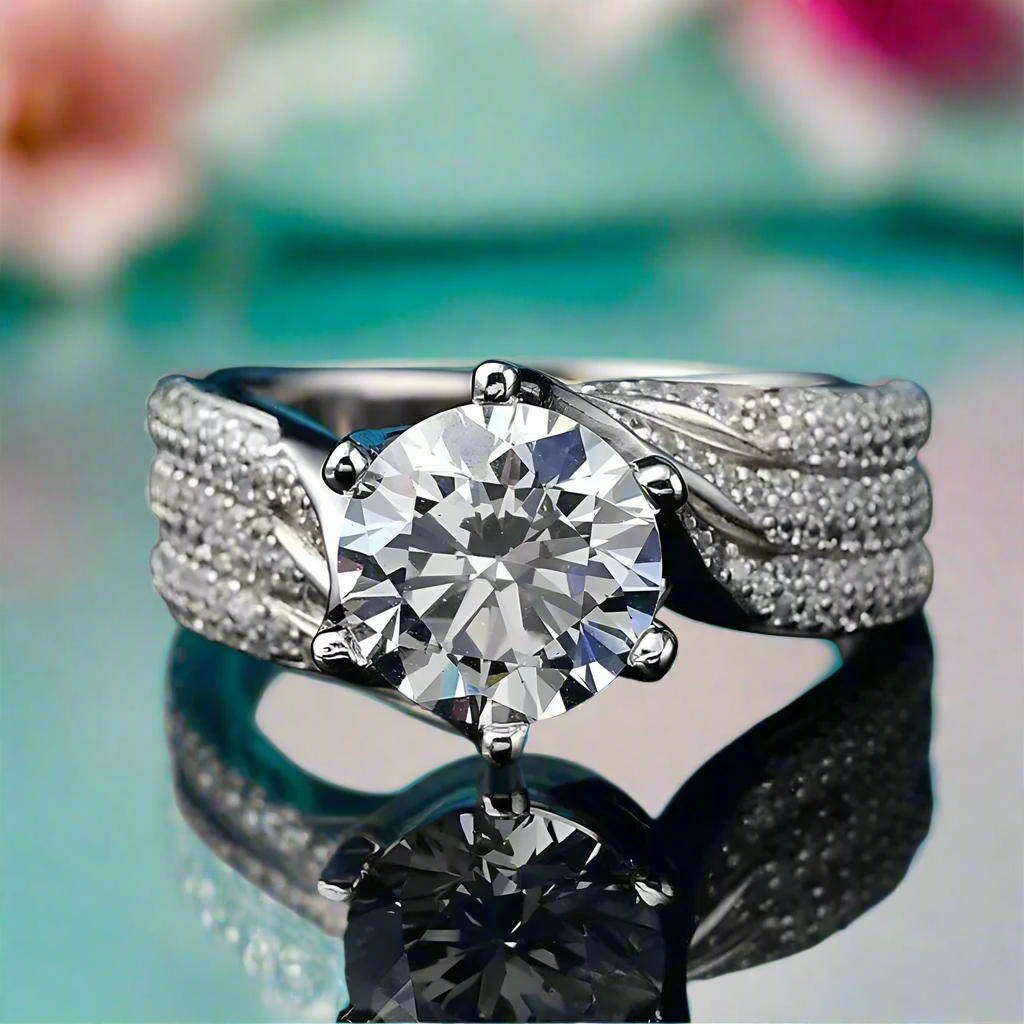 14k White Gold 3ct Full Diamond Ring-Evani Naomi Jewelry