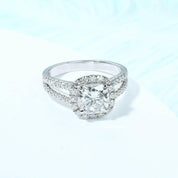14k White Gold Cushion Cut Halo Diamond Split Band Engagement Ring-Evani Naomi Jewelry