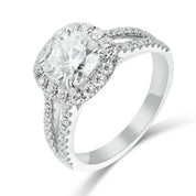 14k White Gold Cushion Cut Halo Diamond Split Band Engagement Ring-Evani Naomi Jewelry