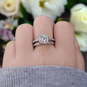 14k White Gold Halo Diamond Engagement Ring Set-Evani Naomi Jewelry