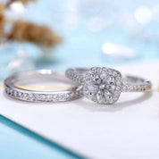 14k White Gold Halo Diamond Engagement Ring Set-Evani Naomi Jewelry