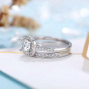 14k White Gold Halo Diamond Engagement Ring Set-Evani Naomi Jewelry