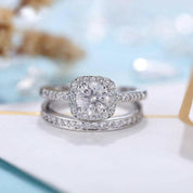 14k White Gold Halo Diamond Engagement Ring Set-Evani Naomi Jewelry