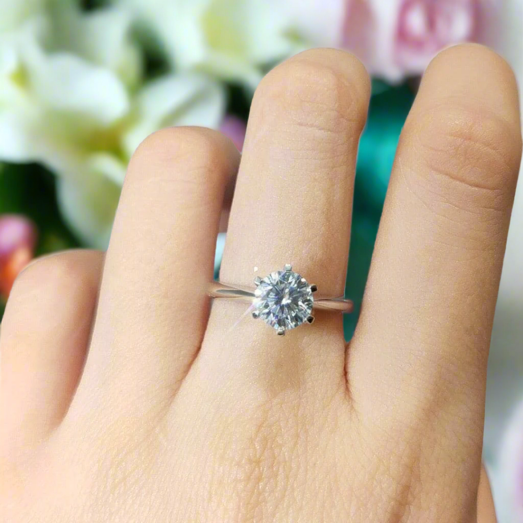 14k White Gold Round Cut 3.0 Ct Engagement Ring-Evani Naomi Jewelry