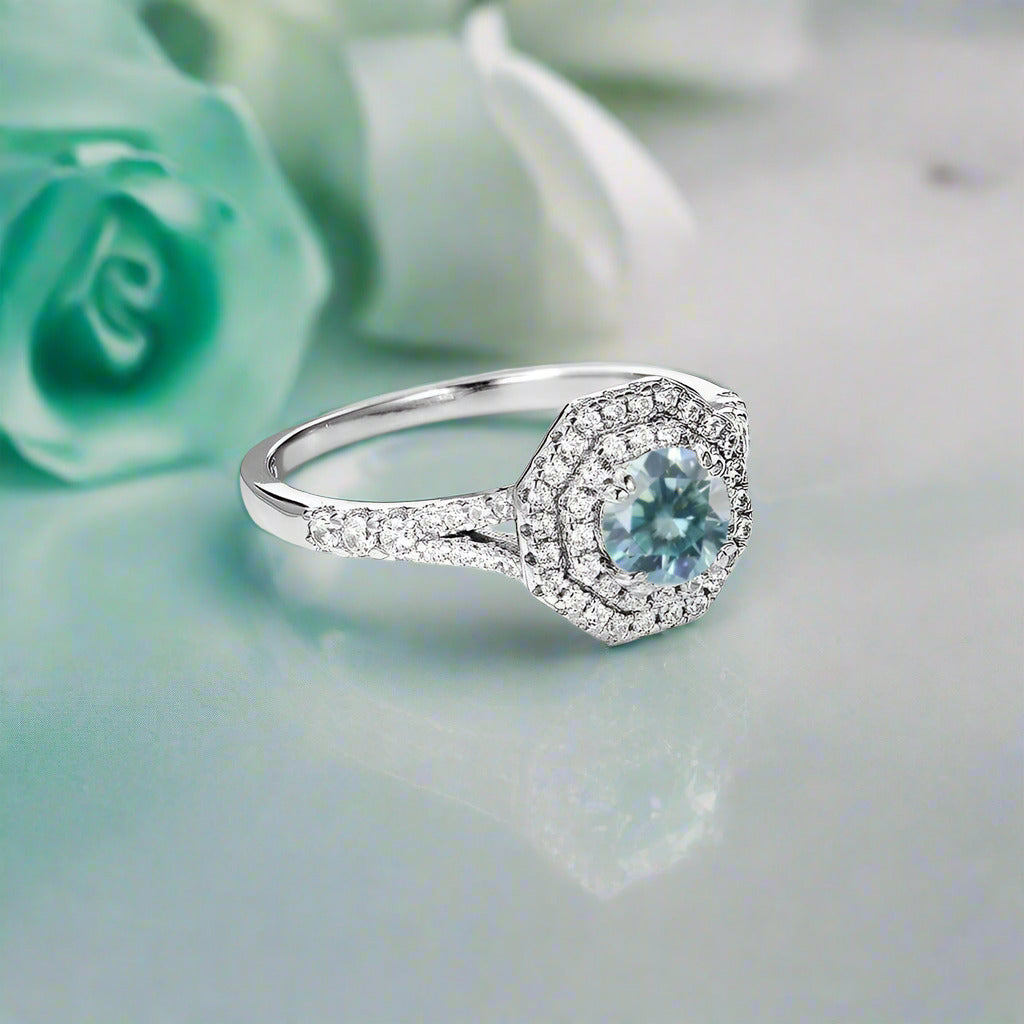 14k White Gold Round Cut Halo Diamond Engagement Ring-Evani Naomi Jewelry