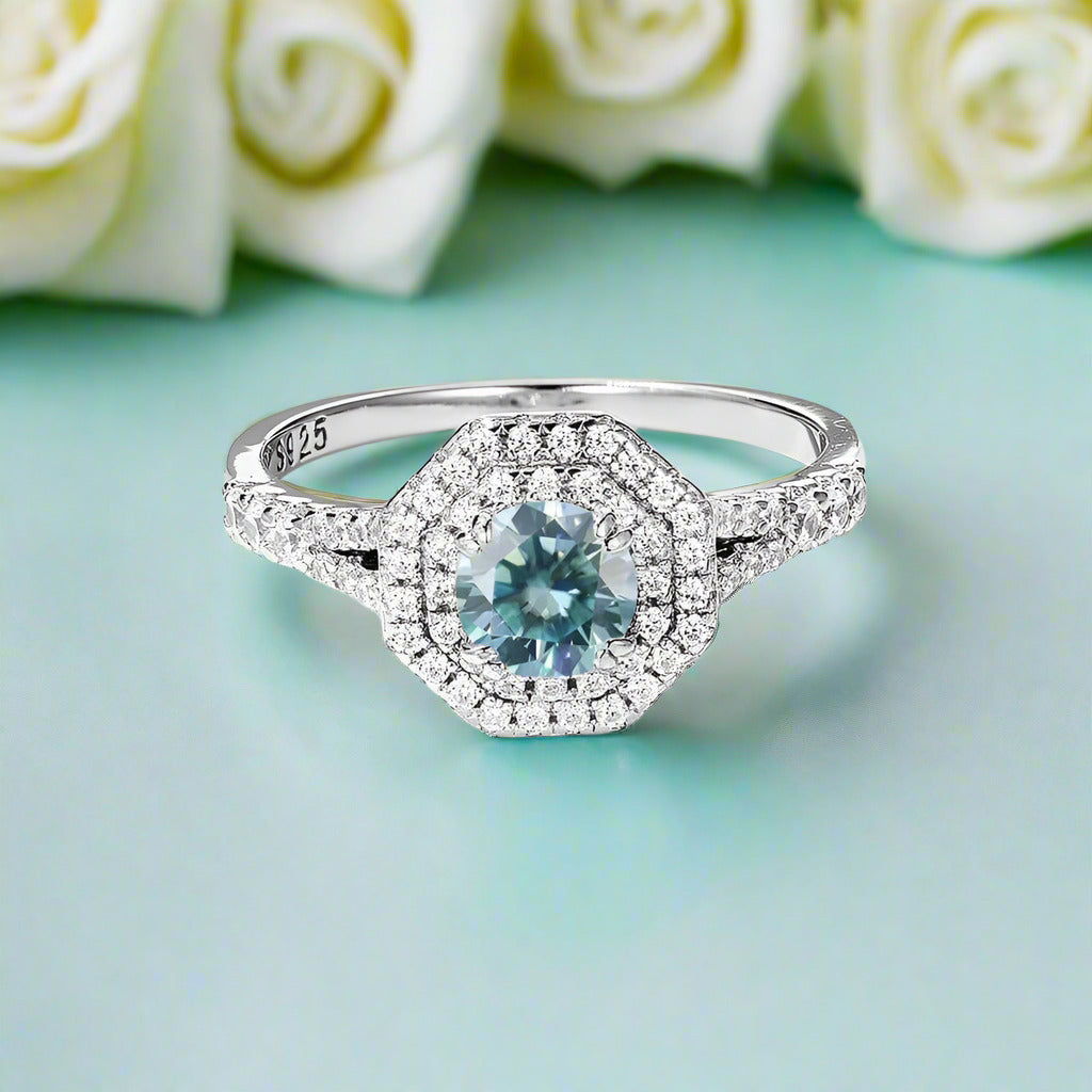 14k White Gold Round Cut Halo Diamond Engagement Ring-Evani Naomi Jewelry