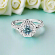 14k White Gold Round Cut Halo Diamond Engagement Ring-Evani Naomi Jewelry