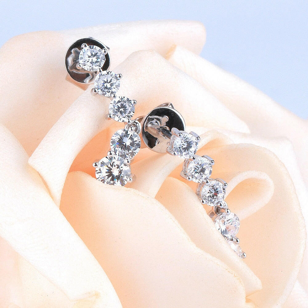 14k White Gold Round Diamond Classic Drop Earrings-Evani Naomi Jewelry