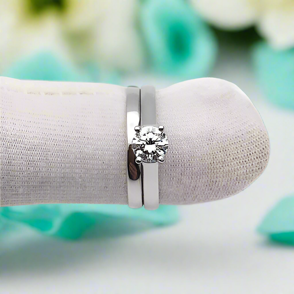 14k White Gold Round Diamond Wedding Ring Set-Evani Naomi Jewelry