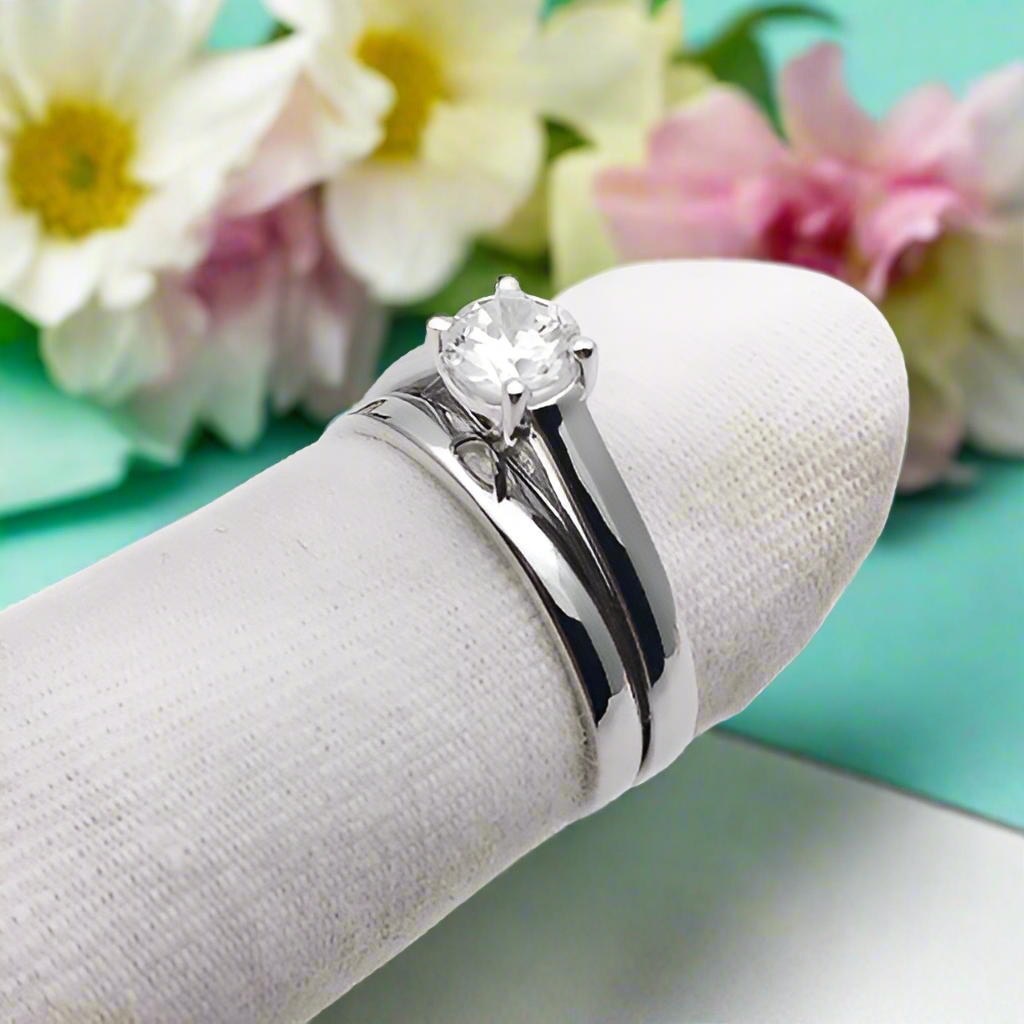 14k White Gold Round Diamond Wedding Ring Set-Evani Naomi Jewelry