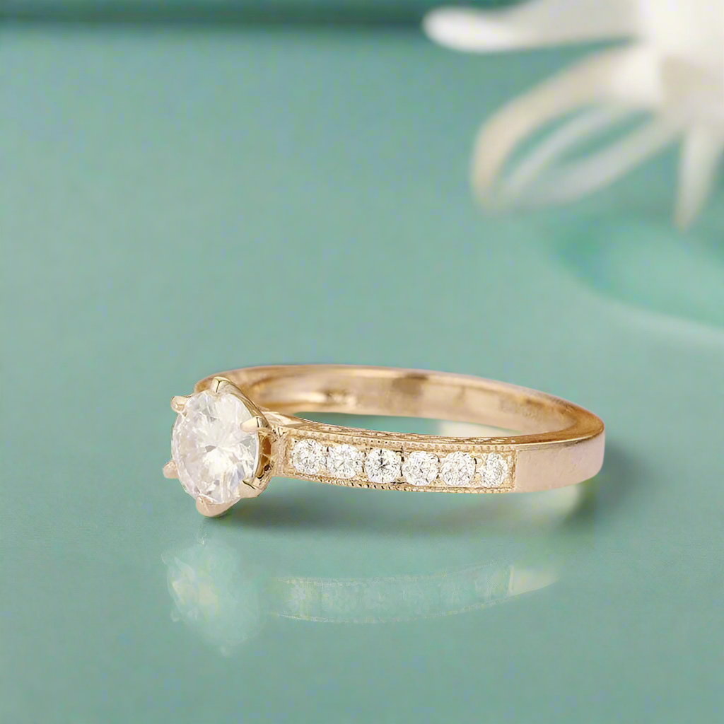 14k Yellow Gold 1.0 Ct Filigree Style Engagement Ring-Evani Naomi Jewelry