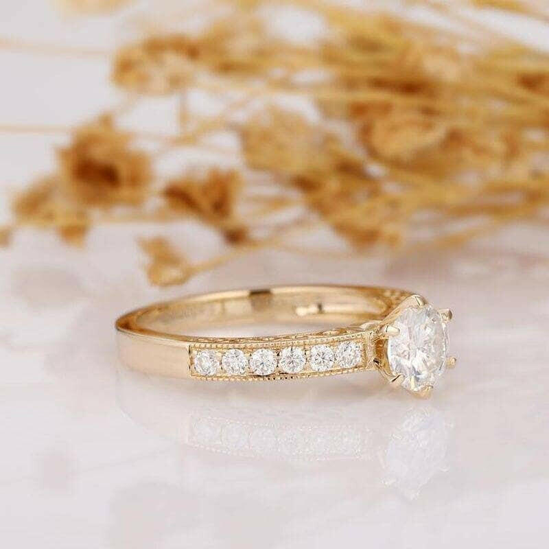 14k Yellow Gold 1.0 Ct Filigree Style Engagement Ring-Evani Naomi Jewelry